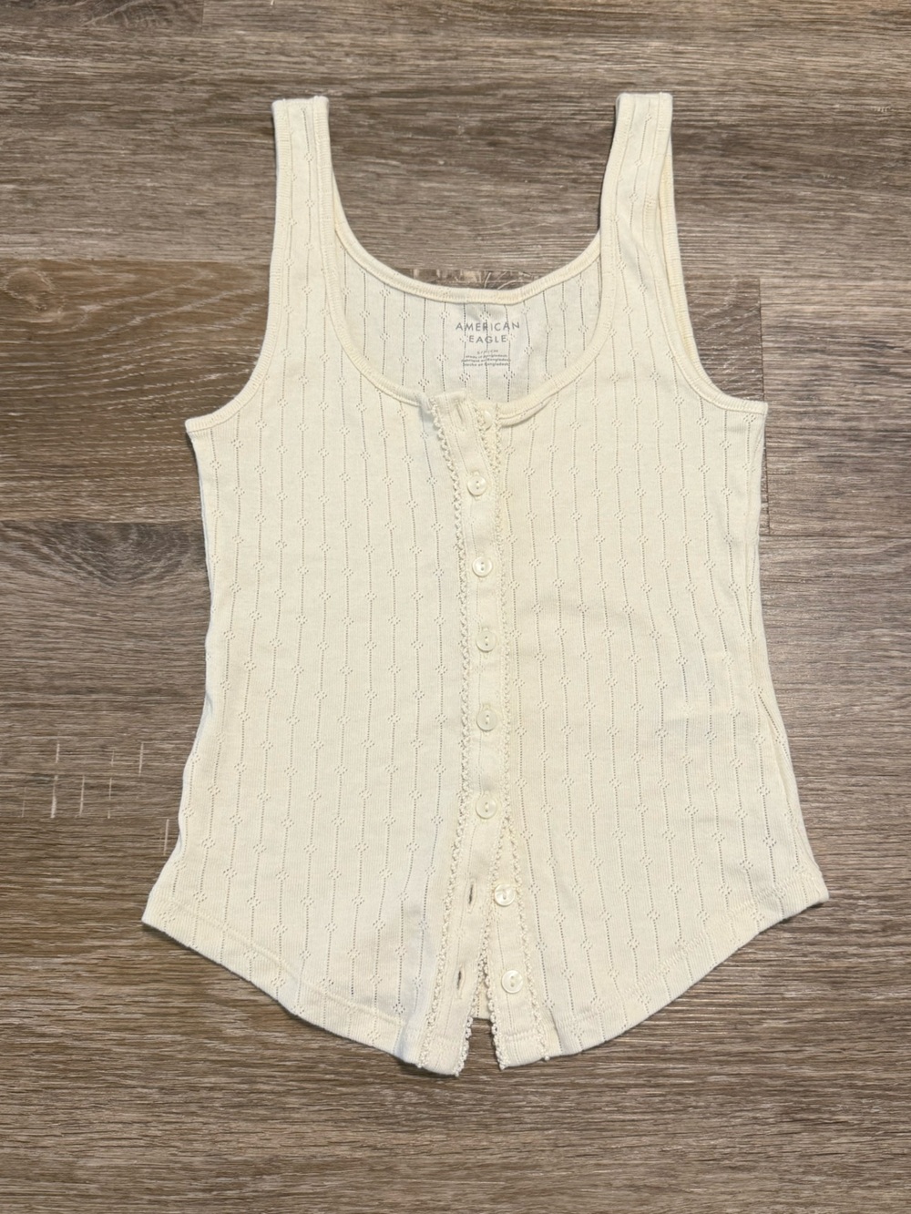 American Eagle Outfitters Cream Ribbed Button-Front Tank Bodysuit